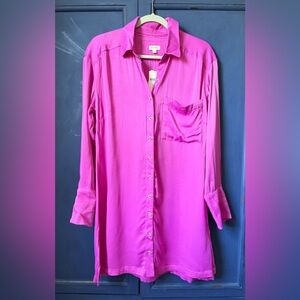 Anthropologie Pilcro Vibrant Pink Button-Up Dress Size 8